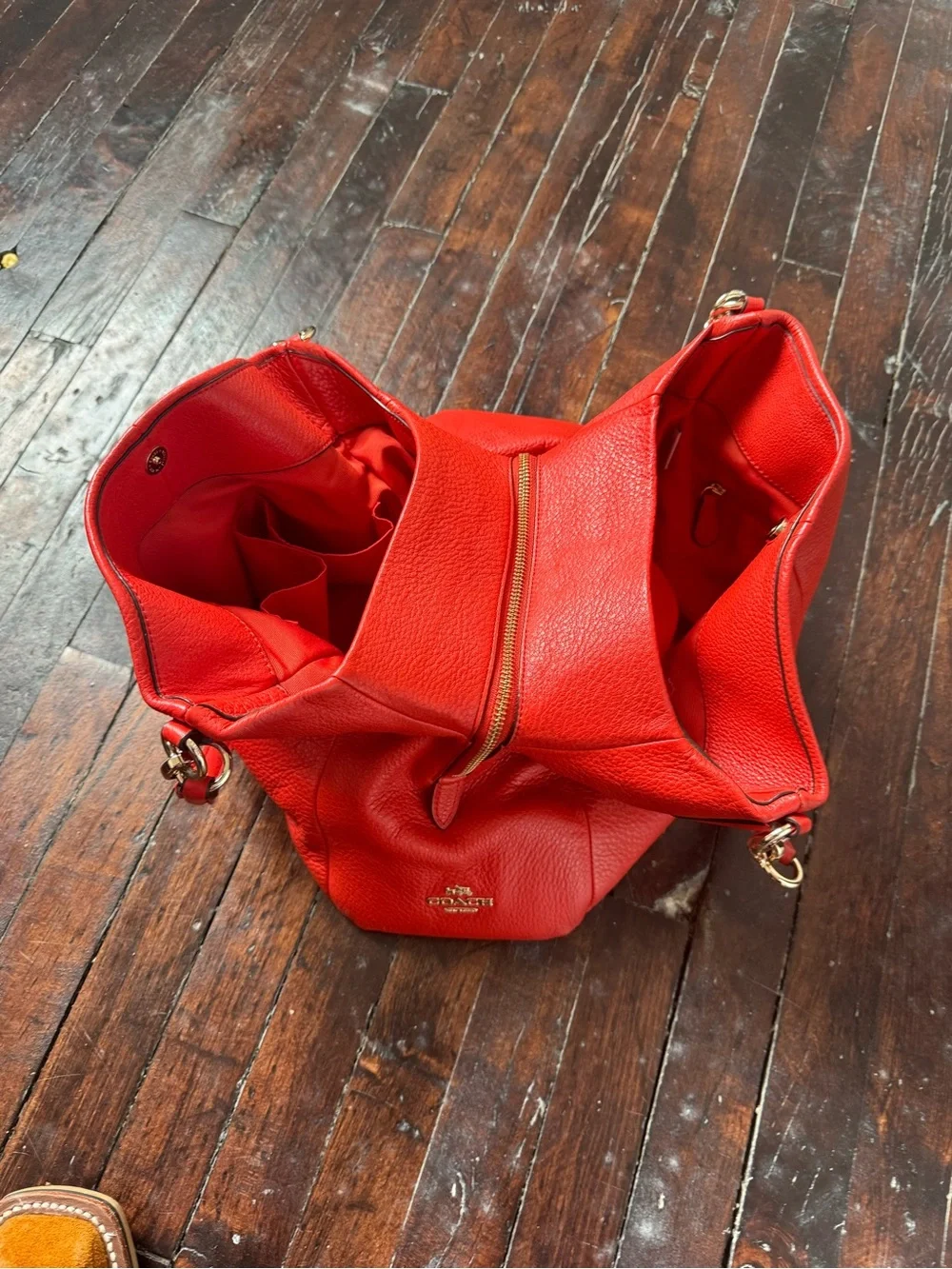 Coach Red Pebbled Leather Shoulder Hobo with Gold Hardware